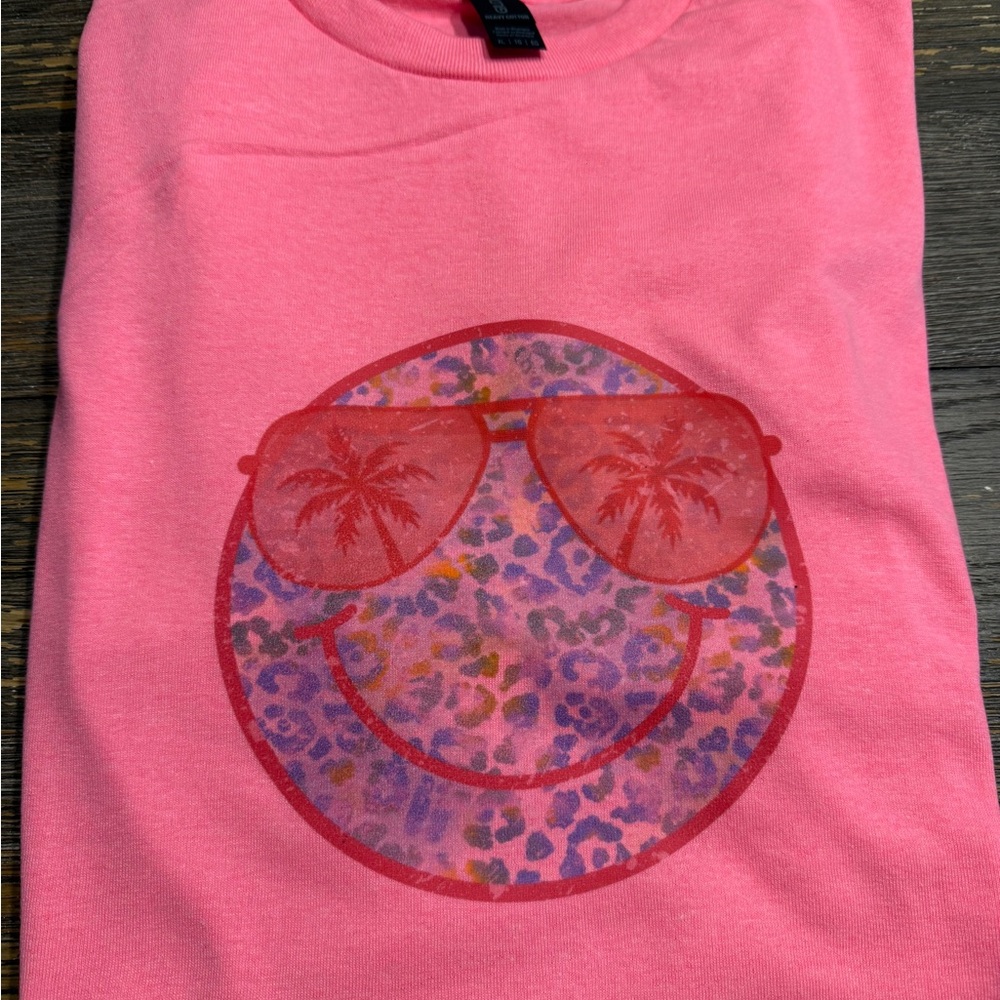 Pink Smiley Face Graphic T-Shirt